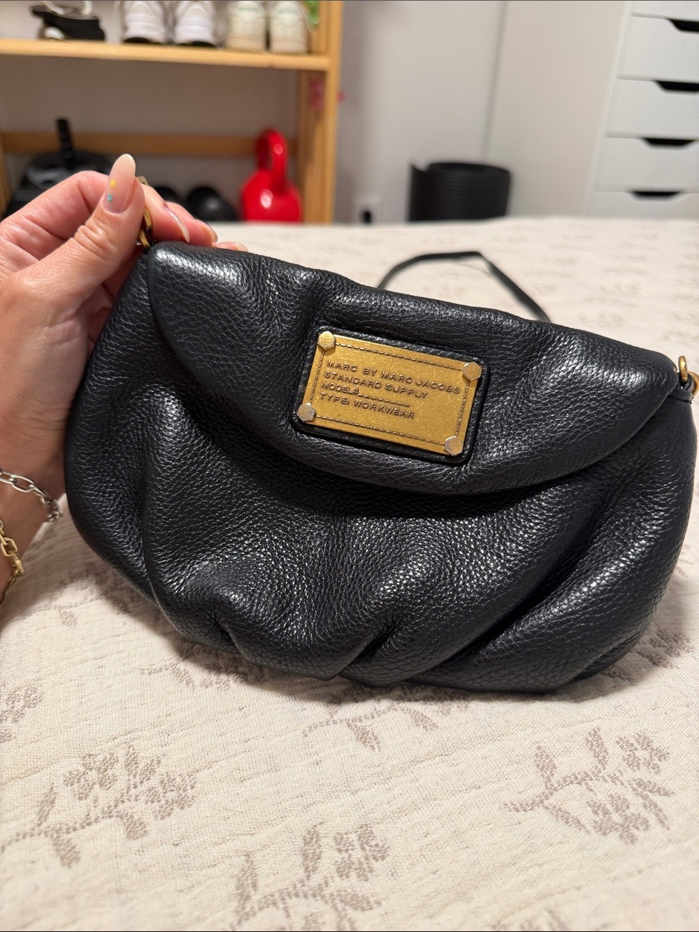 Marc by Marc Jacobs Black Leather Crossbody with Gold Plaque